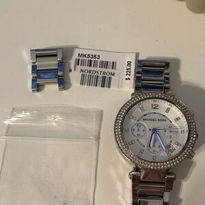Michael Kors Silver Chronograph Watch with Crystal Bezel